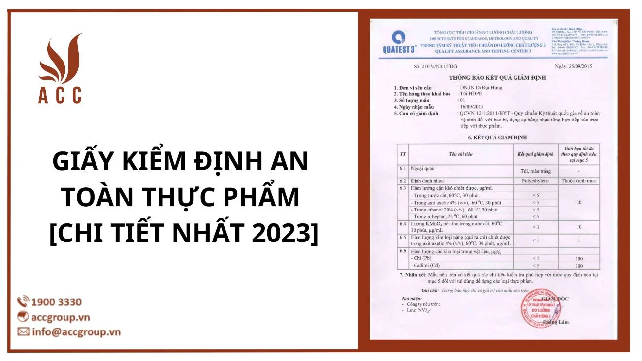 GIẤY KIỂM ĐỊNH AN TOÀN THỰC PHẨM